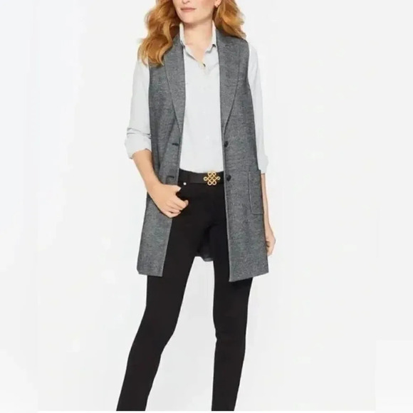 J. McLaughlin Black/White Houndstooth Wool Blend Cate Blazer Vest - Picture 1 of 11